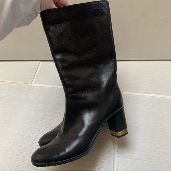 Dyva Black Gold Heeled High Leather Boots 38 - Picture 7 of 12